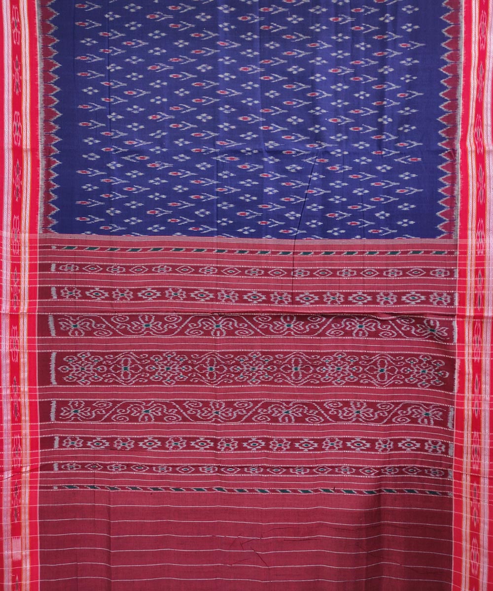 Blue maroon handwoven cotton nuapatna saree