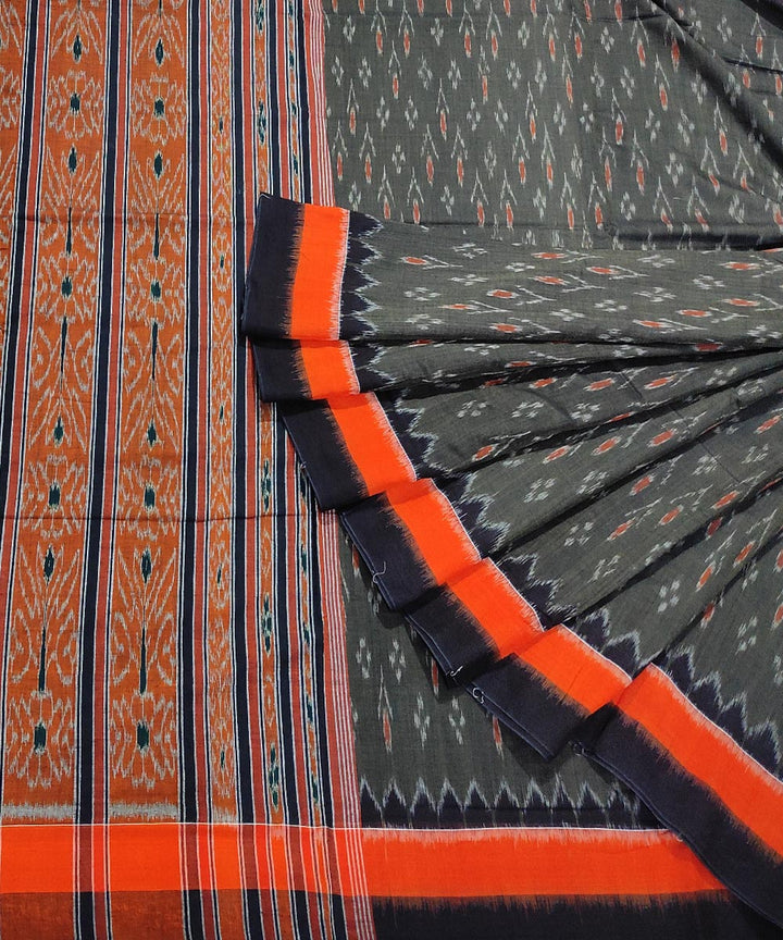 Grey orange handwoven cotton nuapatna saree