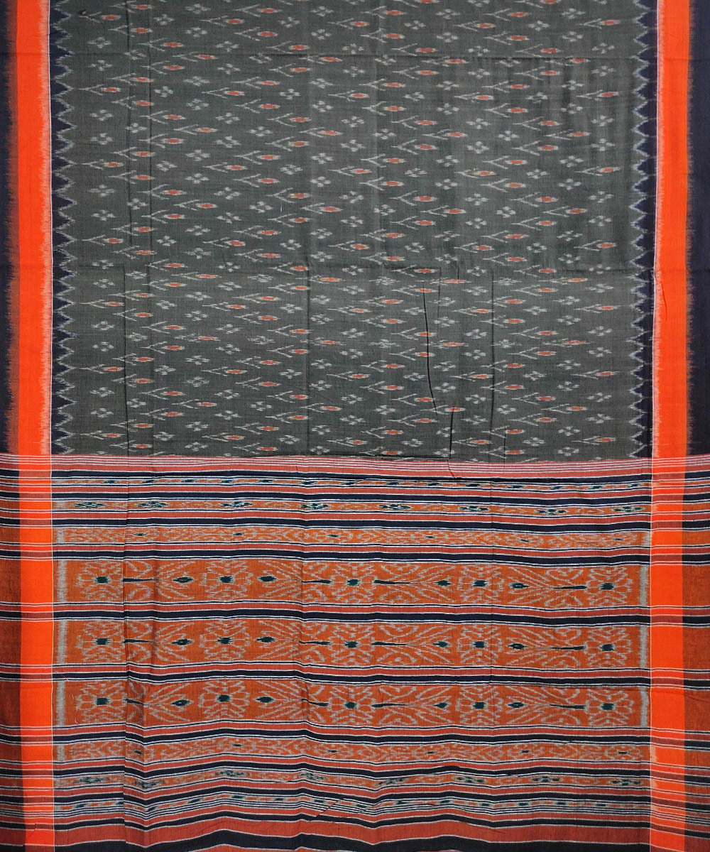 Grey orange handwoven cotton nuapatna saree