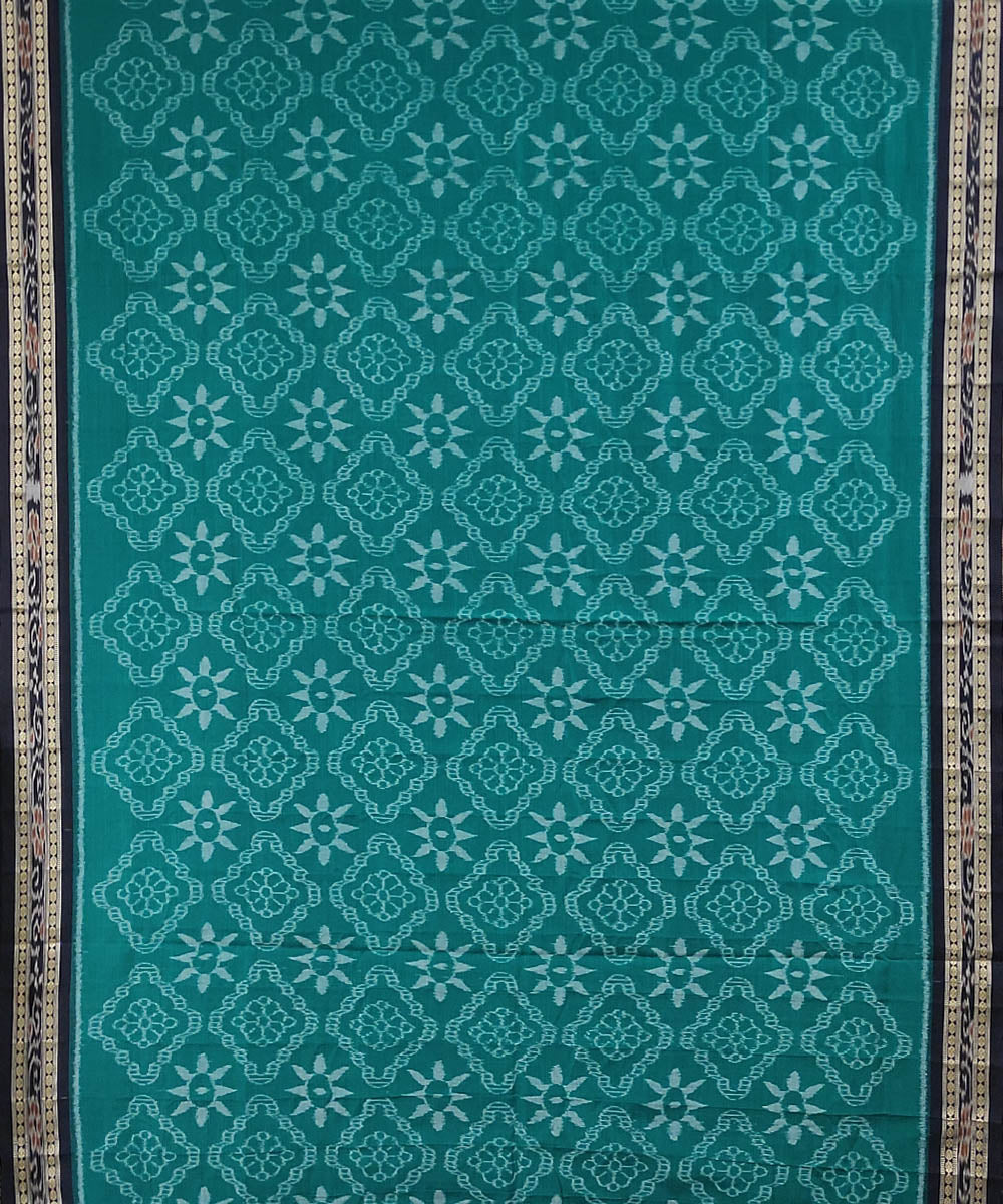 Cyan green red handwoven cotton sambalpuri saree