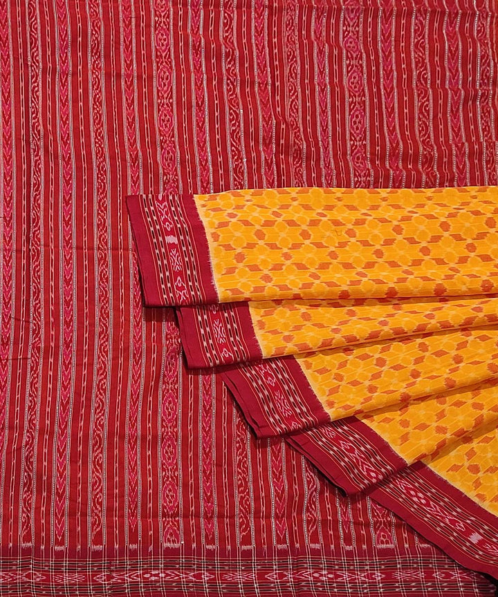 Yellow red handloom cotton sambalpuri saree