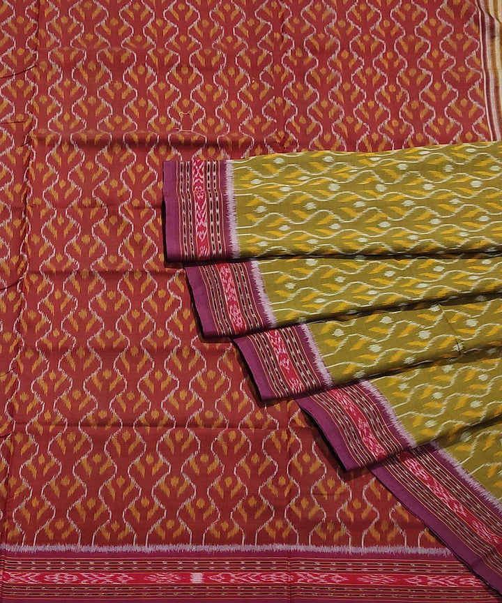 Olive green maroon handwoven cotton sambalpuri saree