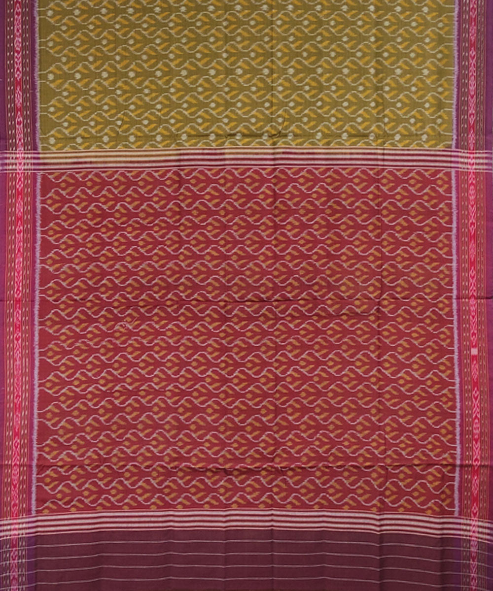 Olive green maroon handwoven cotton sambalpuri saree