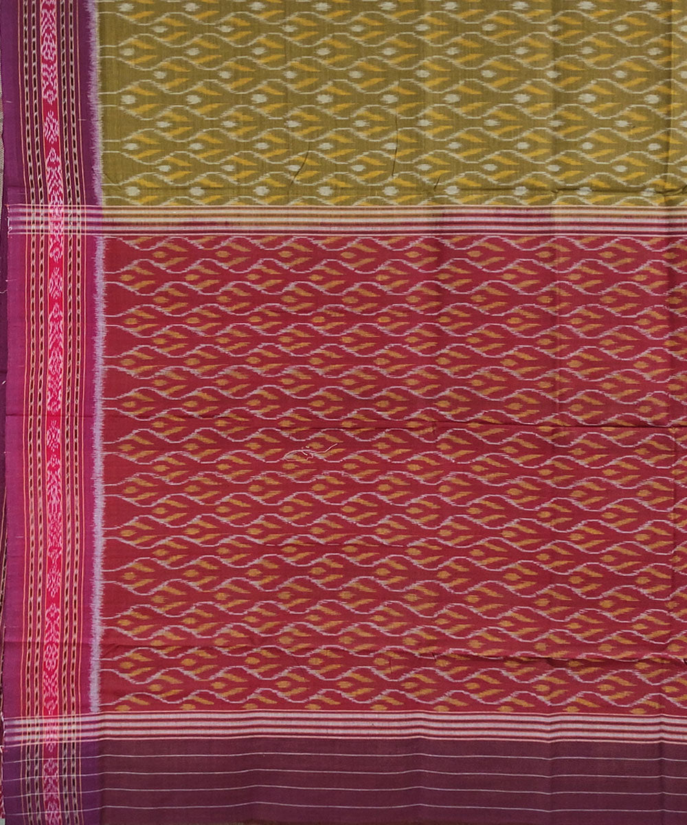 Olive green maroon handwoven cotton sambalpuri saree