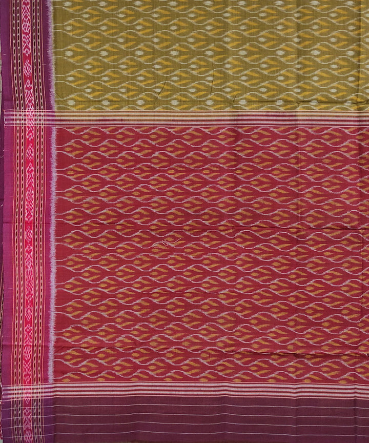 Olive green maroon handwoven cotton sambalpuri saree