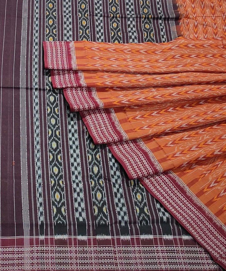 Brown handwoven cotton sambalpuri saree