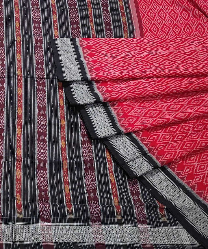 Red black handwoven cotton sambalpuri saree