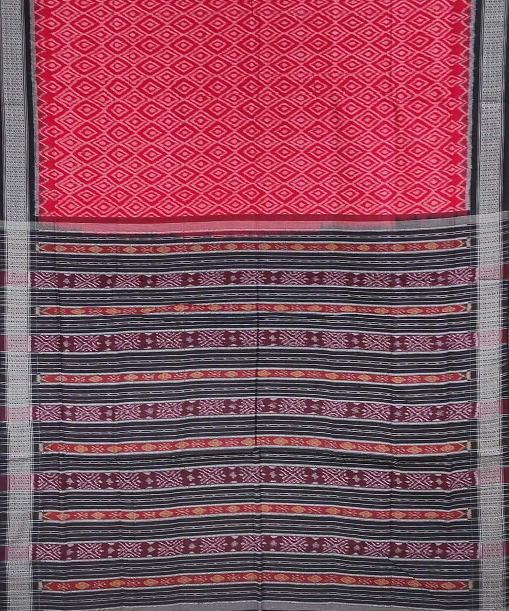 Red black handwoven cotton sambalpuri saree