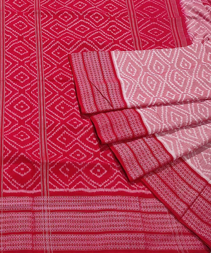 Pink red handwoven cotton sambalpuri saree