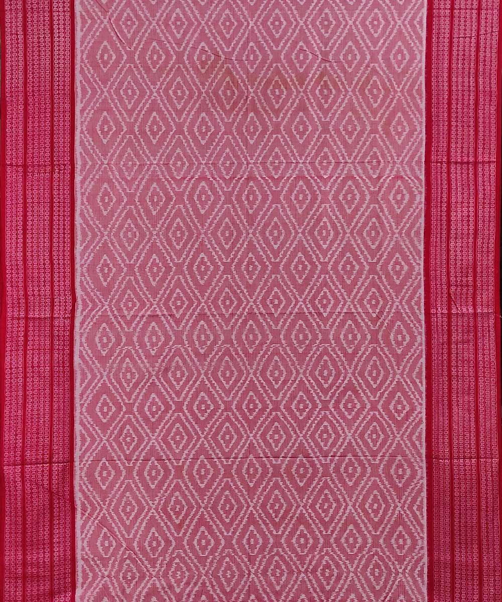 Pink red handwoven cotton sambalpuri saree