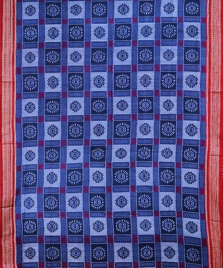 Blue red handwoven cotton sambalpuri saree