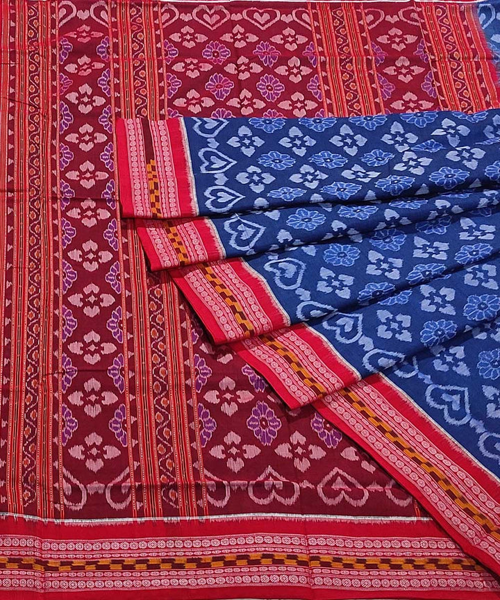 Blue red handloom cotton sambalpuri saree