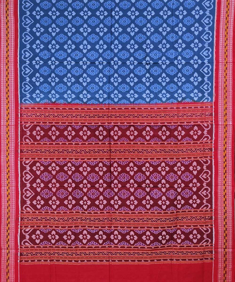 Blue red handloom cotton sambalpuri saree