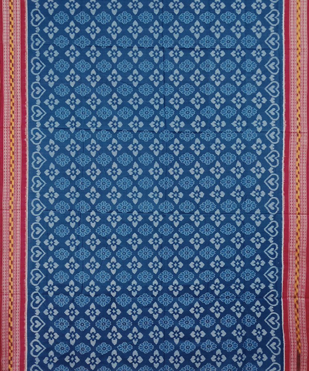 Blue red handloom cotton sambalpuri saree