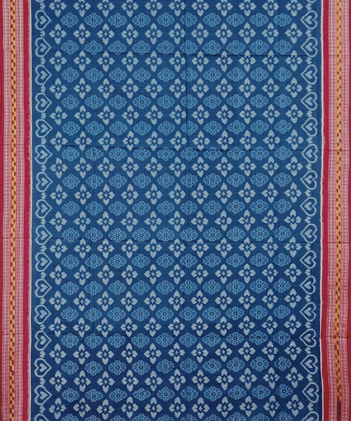 Blue red handloom cotton sambalpuri saree