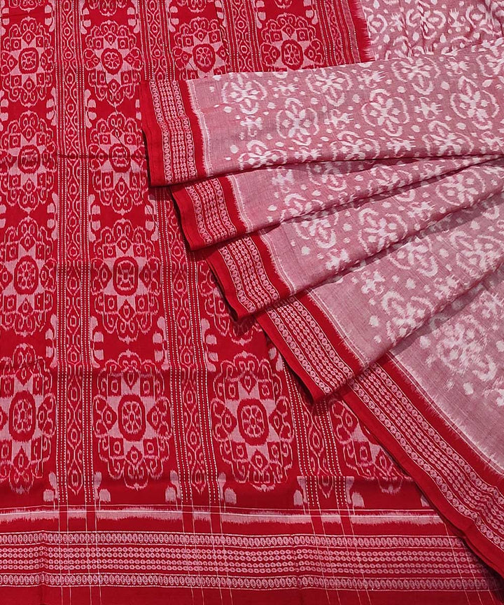 Pink red hand woven cotton sambalpuri saree