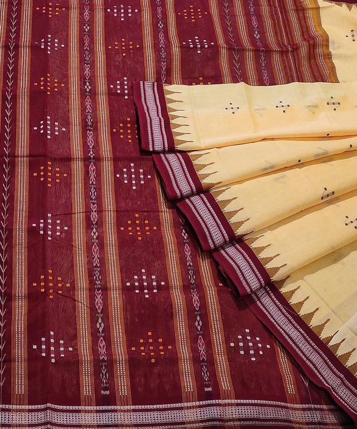 Yellow maroon handwoven cotton sambalpuri saree