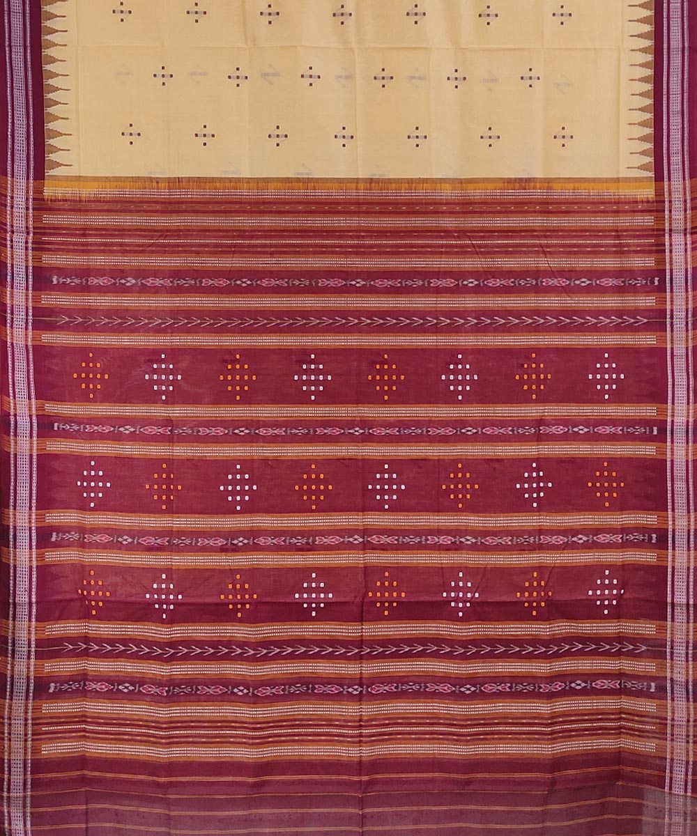 Yellow maroon handwoven cotton sambalpuri saree