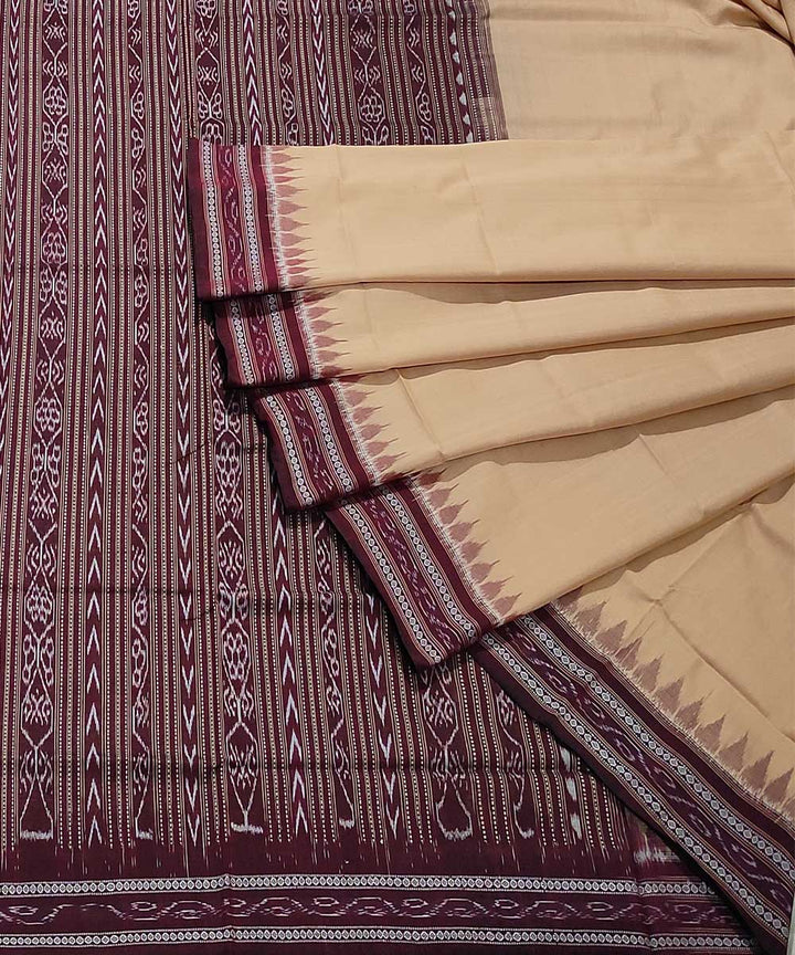 Cream beige handwoven cotton sambalpuri saree