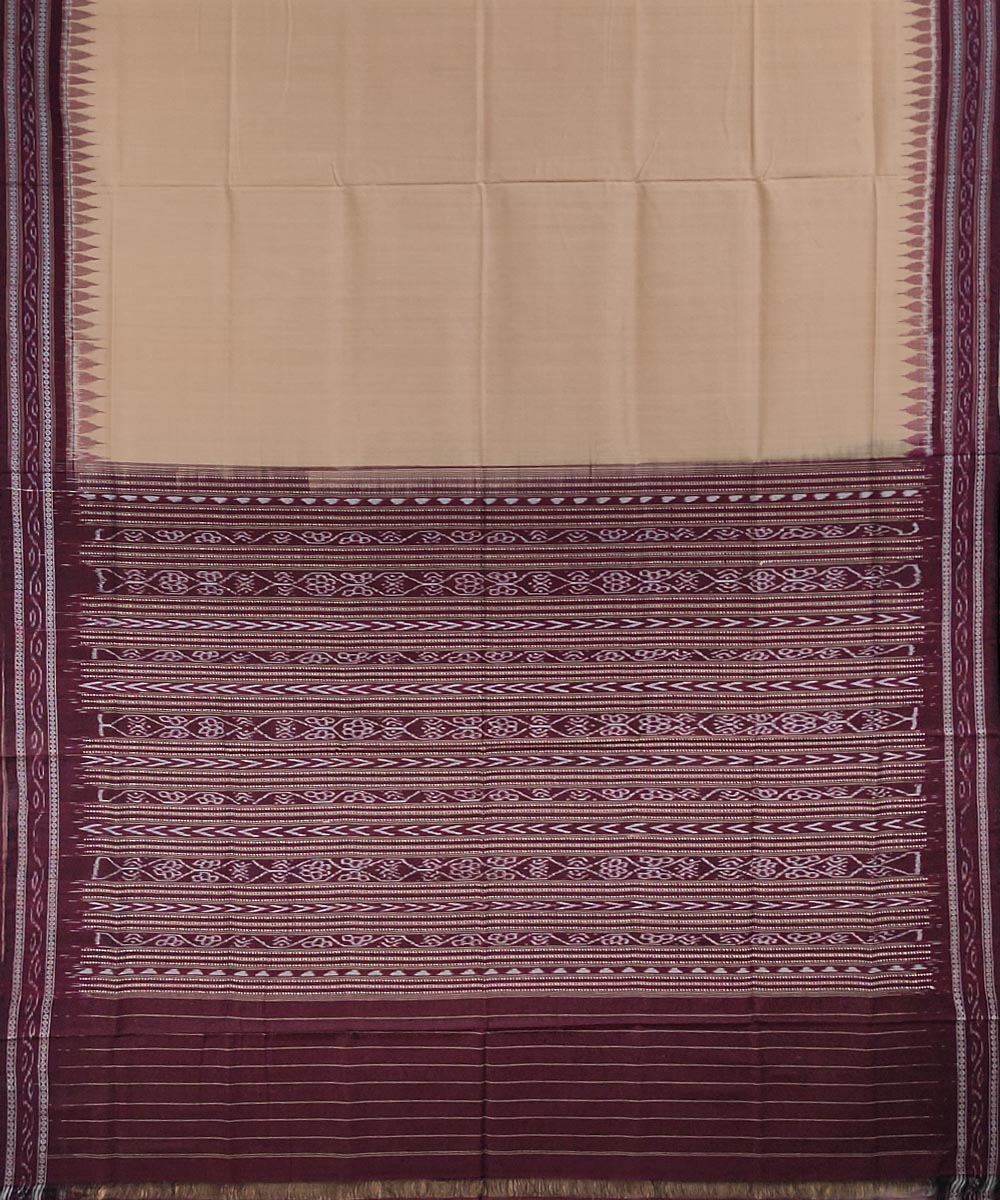 Cream beige handwoven cotton sambalpuri saree