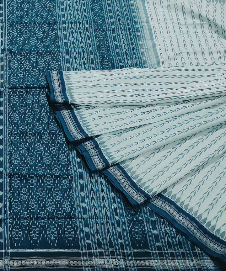 White blue handwoven cotton sambalpuri saree