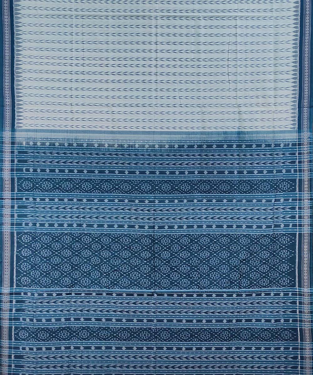 White blue handwoven cotton sambalpuri saree