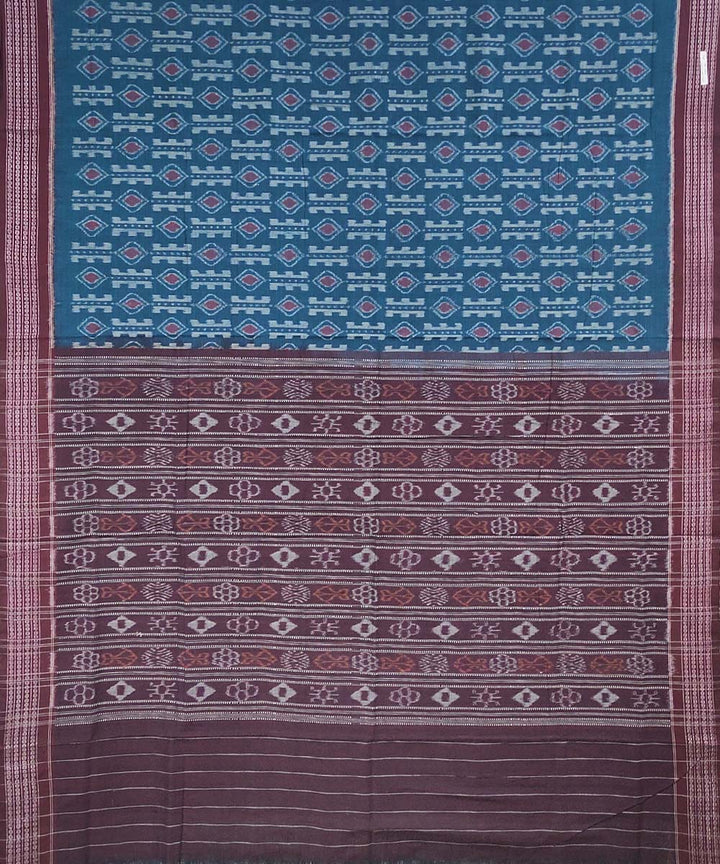 Cyan blue handwoven cotton sambalpuri saree