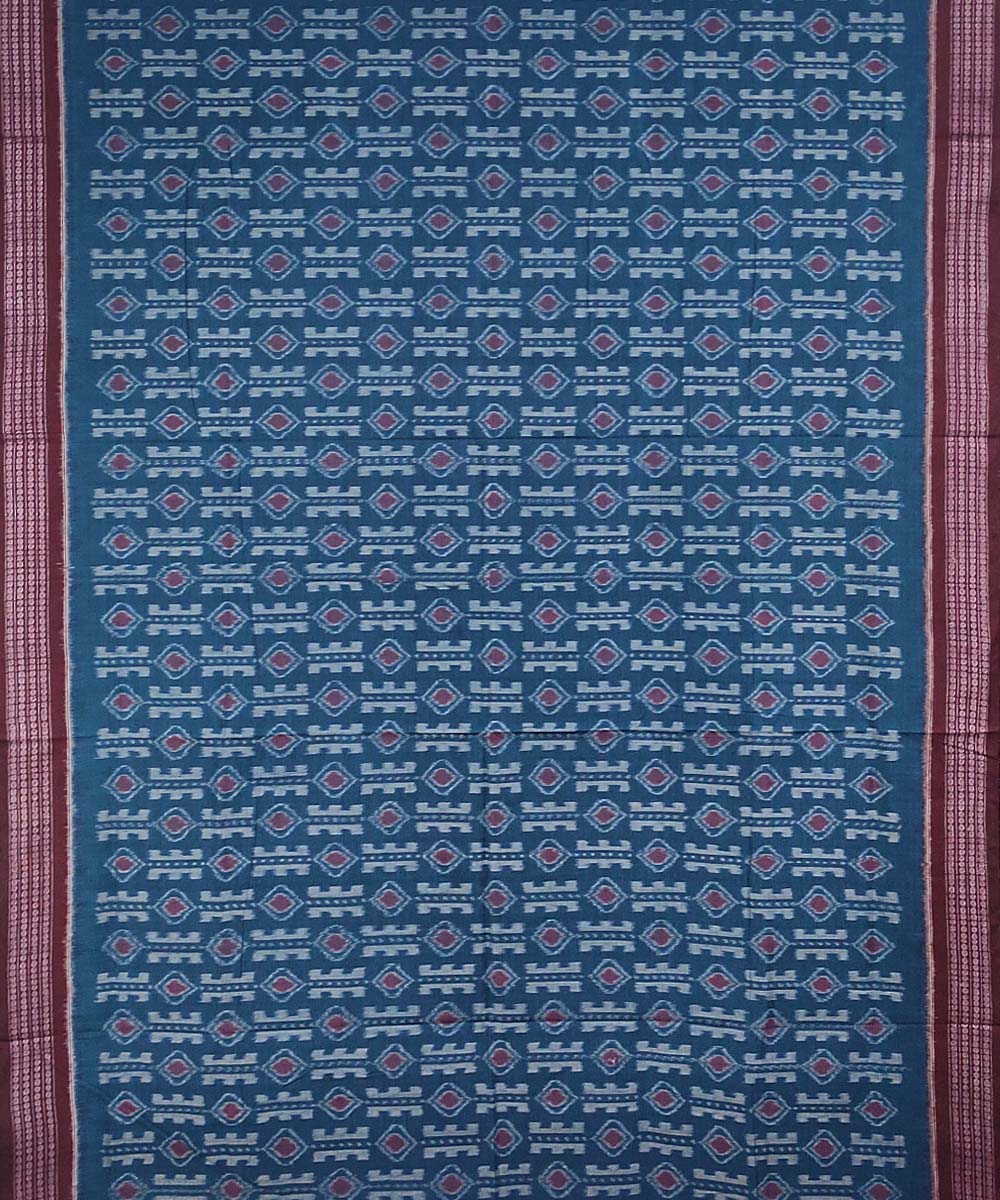 Cyan blue handwoven cotton sambalpuri saree