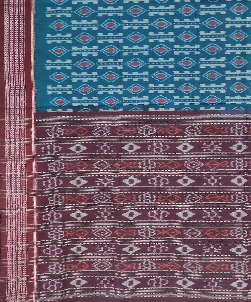 Cyan blue handwoven cotton sambalpuri saree