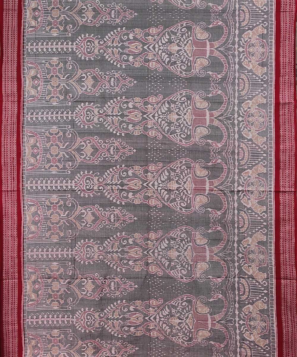 Grey red handwoven cotton sambalpuri saree