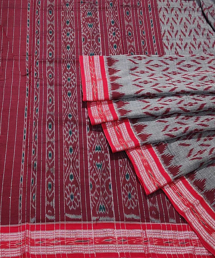 Grey maroon handloom cotton nuapatna saree