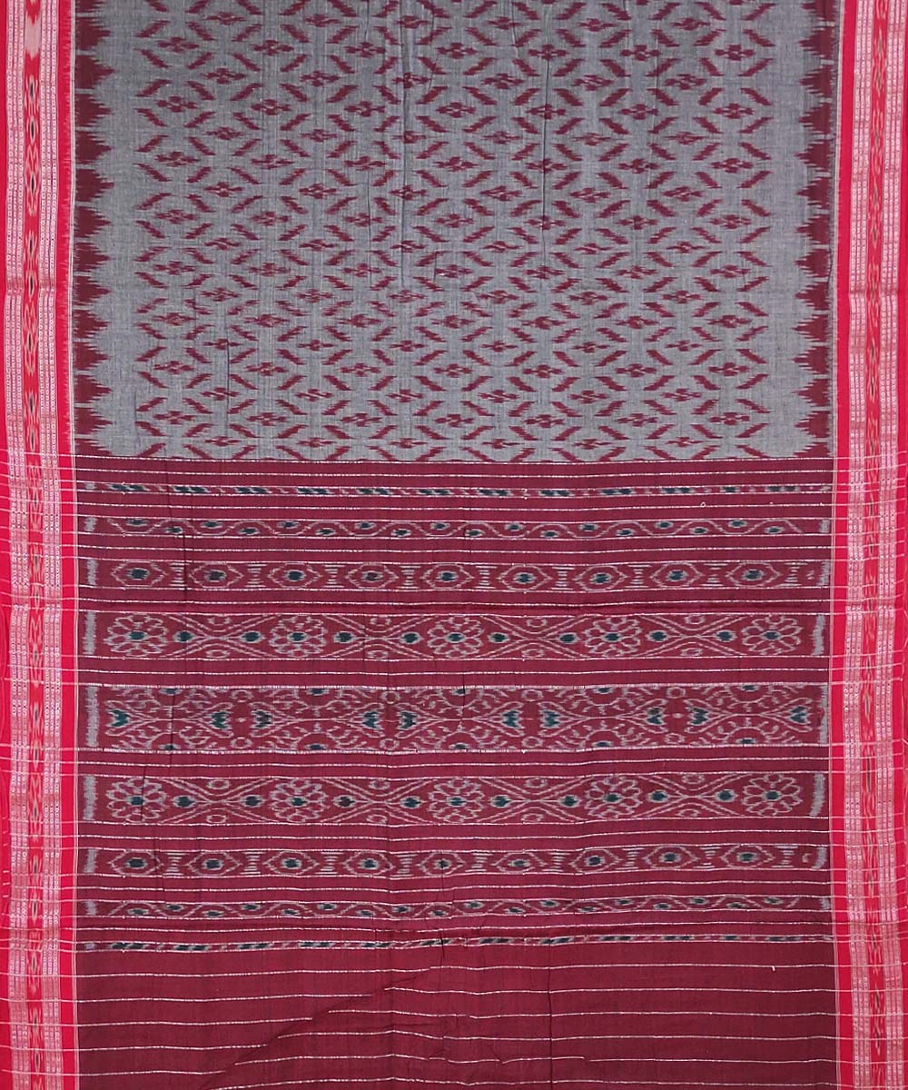 Grey maroon handloom cotton nuapatna saree