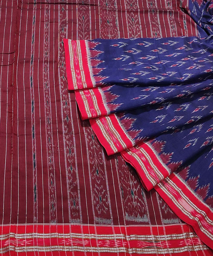 Navy blue maroon handloom cotton nuapatna saree