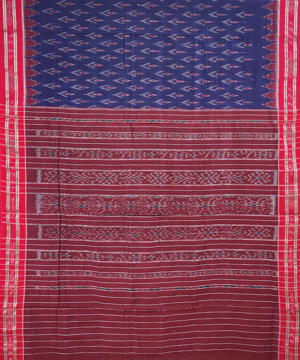 Navy blue maroon handloom cotton nuapatna saree