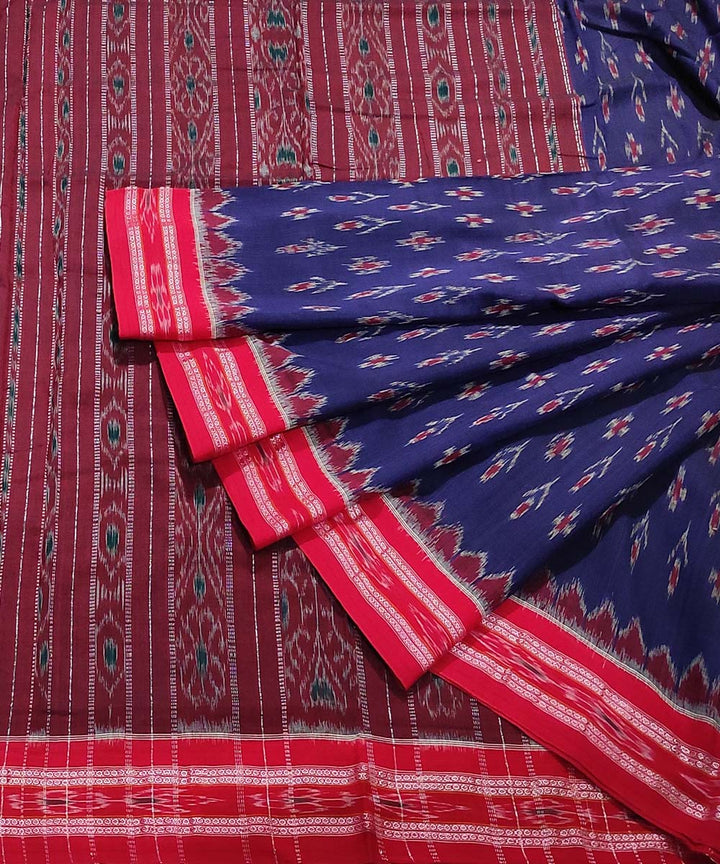 Navy blue maroon handwoven cotton nuapatna saree