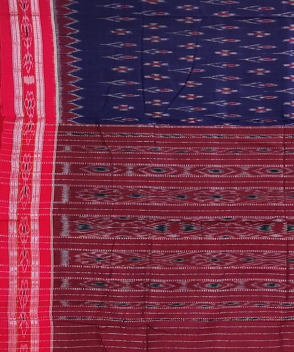 Navy blue maroon handwoven cotton nuapatna saree