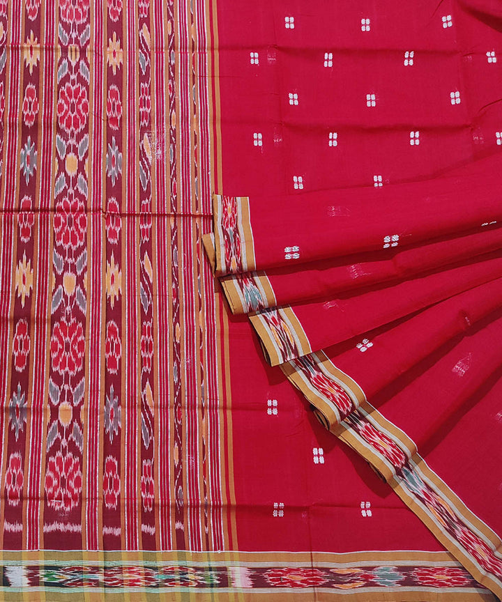 Red hand woven cotton odisha ikat saree