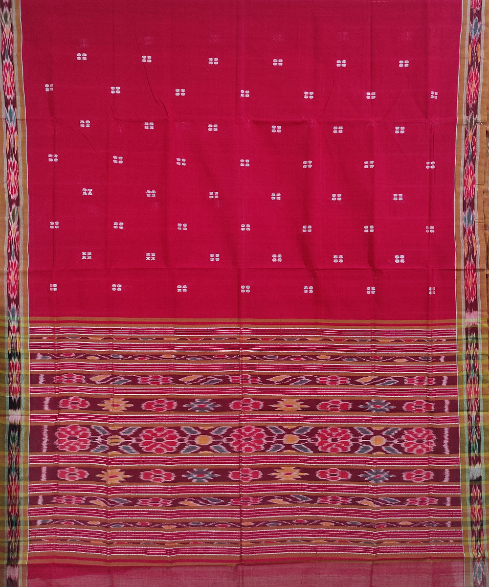 Red hand woven cotton odisha ikat saree