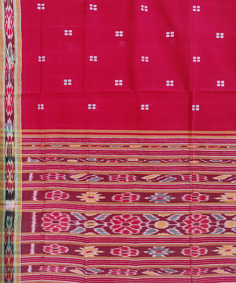 Red hand woven cotton odisha ikat saree