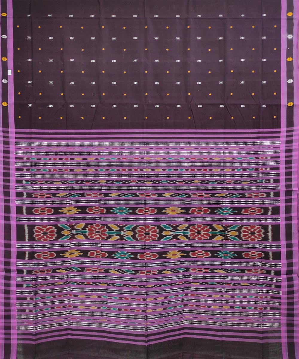 Brown violet handwoven cotton odisha ikat saree