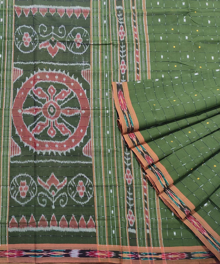 Olive green handwoven cotton odisha ikat saree