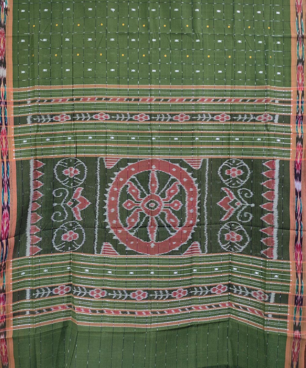 Olive green handwoven cotton odisha ikat saree