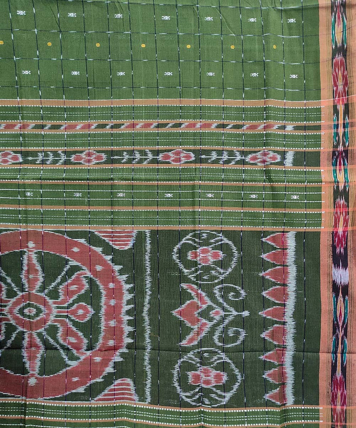 Olive green handwoven cotton odisha ikat saree
