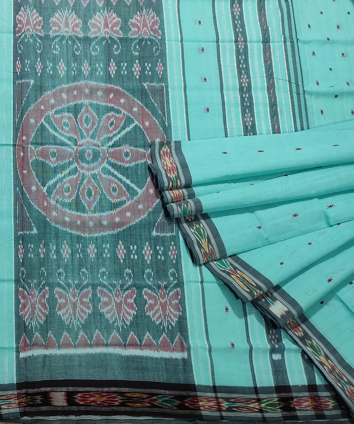 Aqua blue handwoven cotton odisha ikat saree