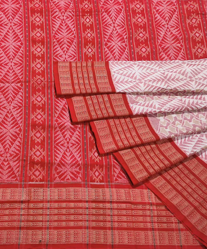 Grey red handwoven cotton sambalpuri saree