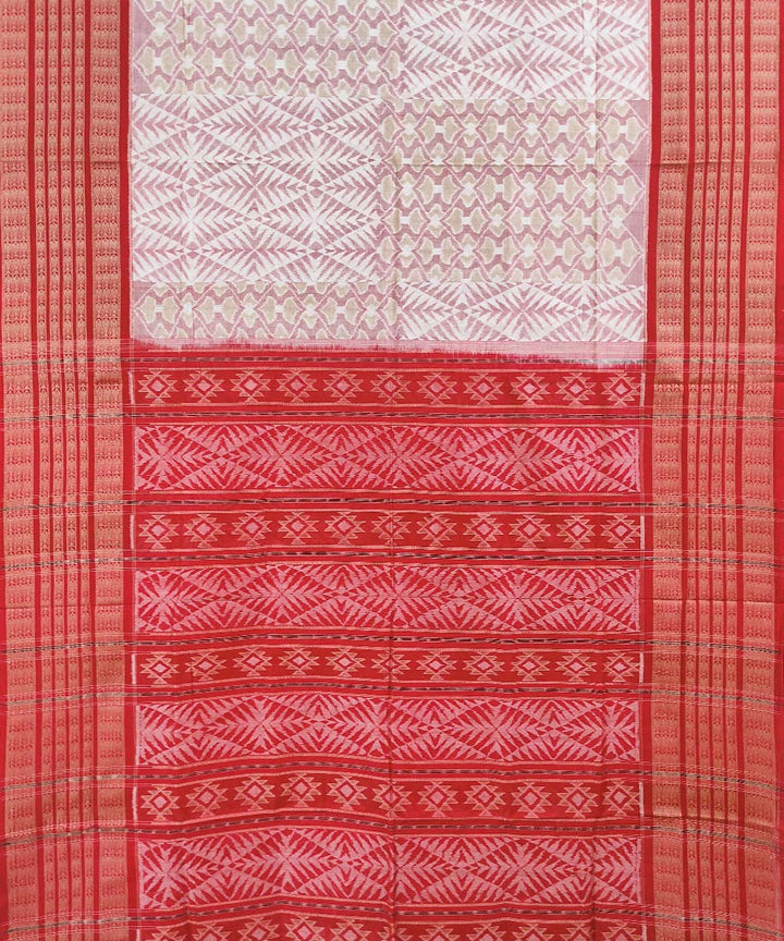 Grey red handwoven cotton sambalpuri saree