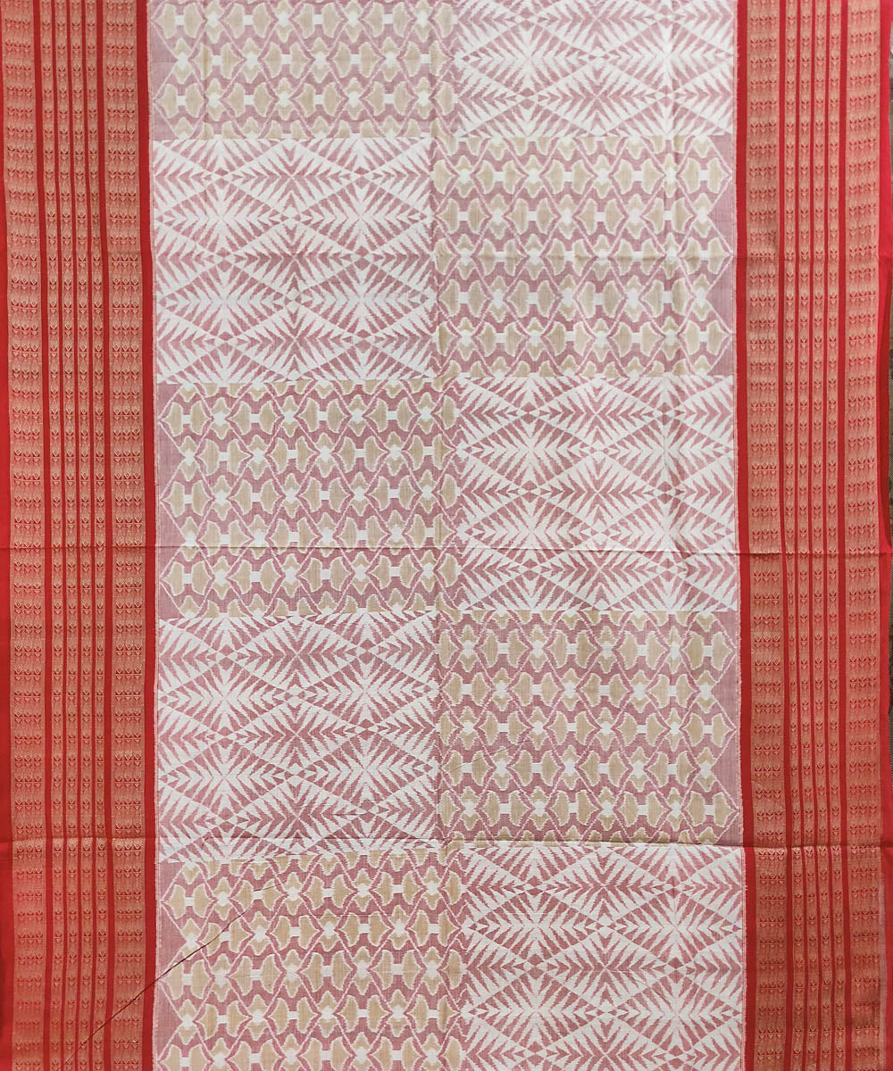 Grey red handwoven cotton sambalpuri saree