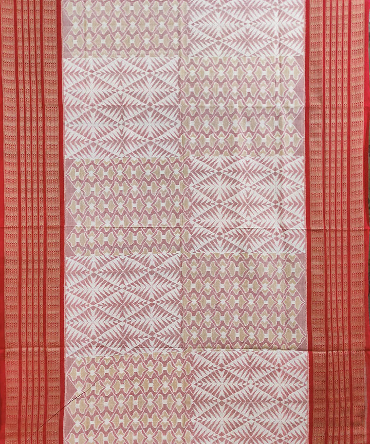 Grey red handwoven cotton sambalpuri saree