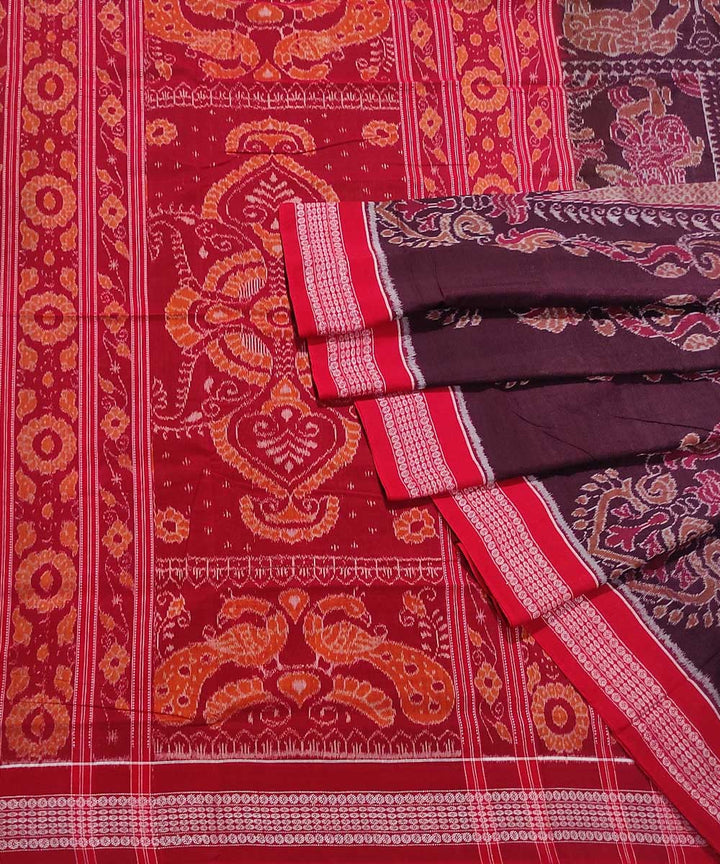 Maroon red hand woven cotton sambalpuri saree