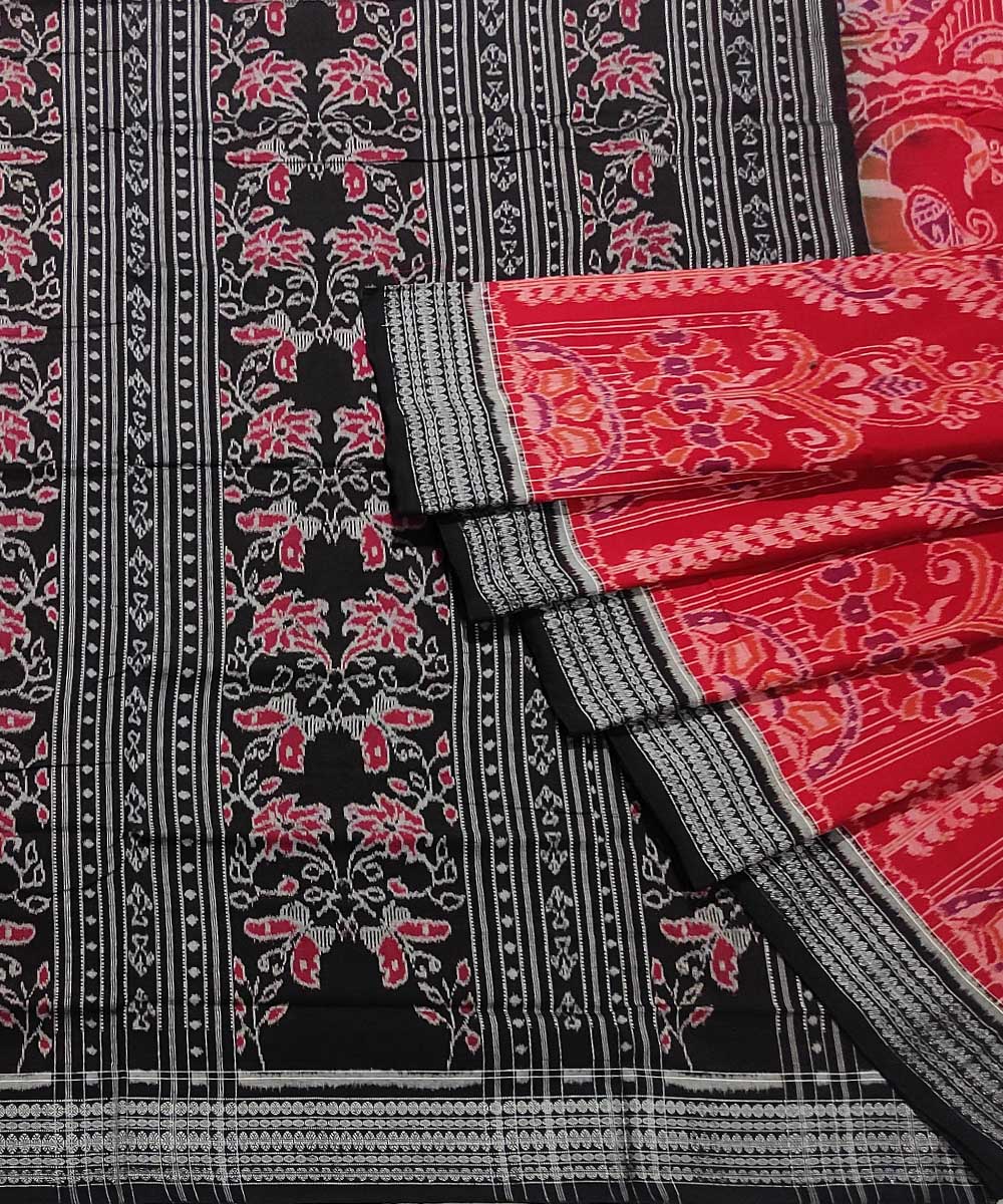 Red black hand woven cotton sambalpuri saree